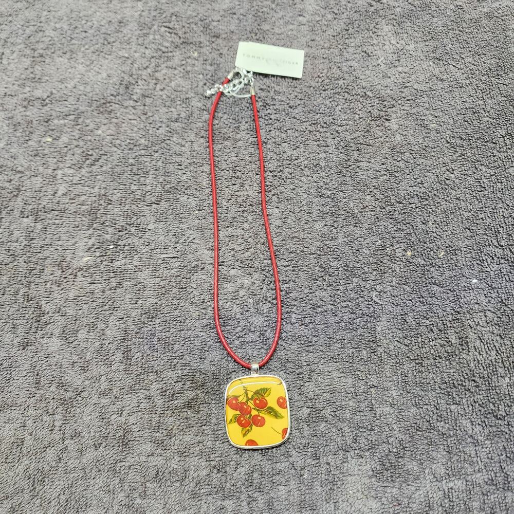 Tommy Hilfiger necklace red and yellow cherries 17 inch b34